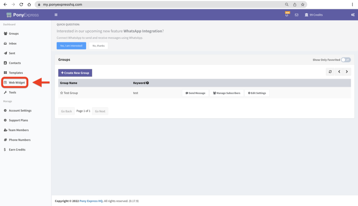 2. Click on the Web Widget from the left menu.