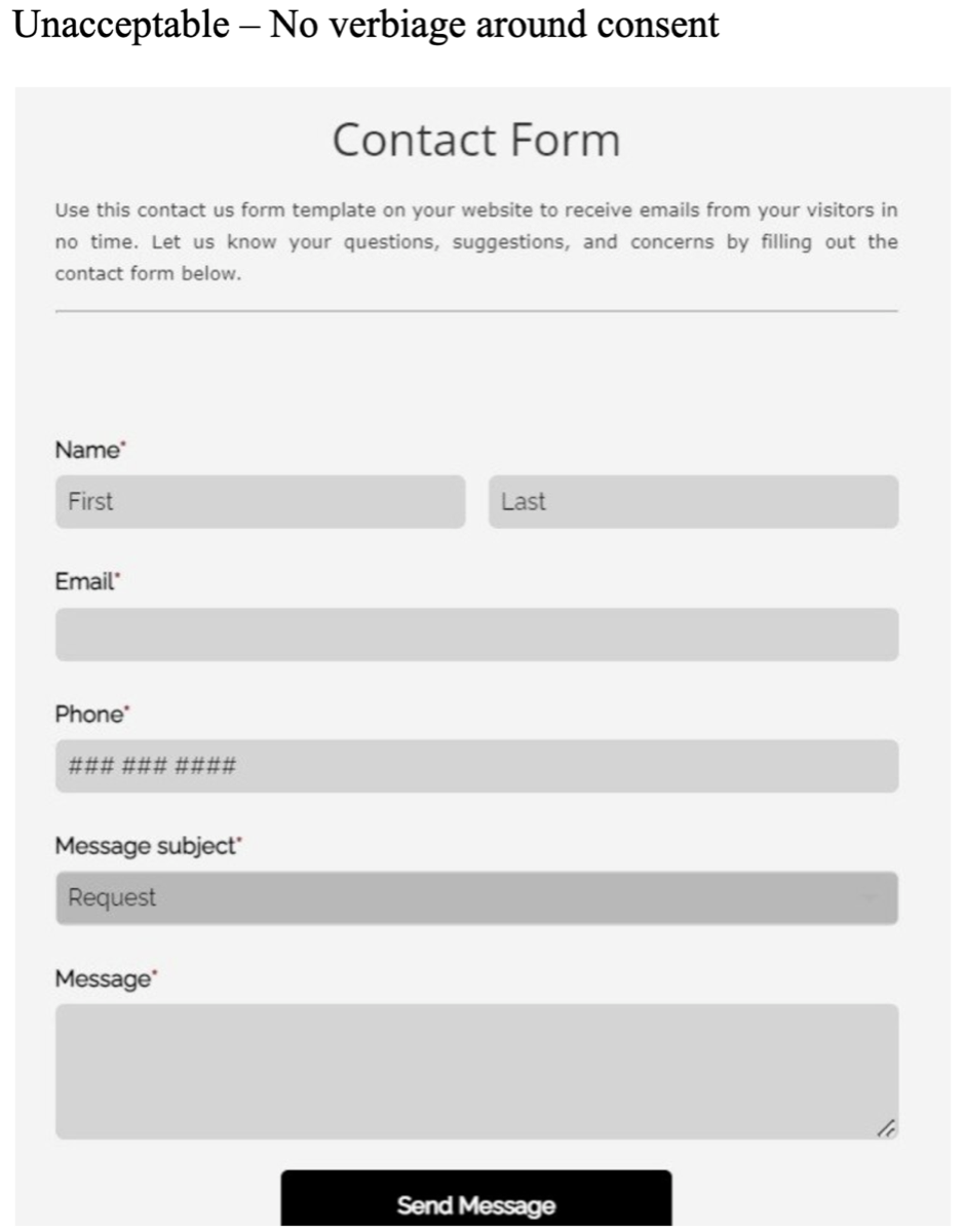 Unacceptable SMS opt-in widget example: