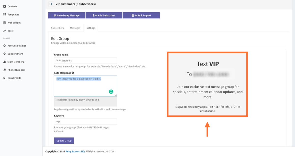 Promote your text keyword for SMS marketing - Pony Express HQ
