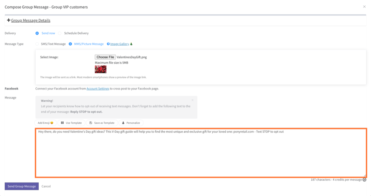Sending MMS messages in bulk - step 5
