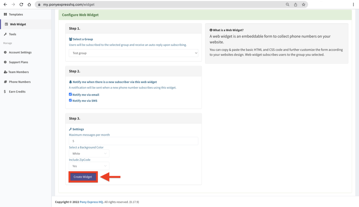 6. Click the Create Widget button.
