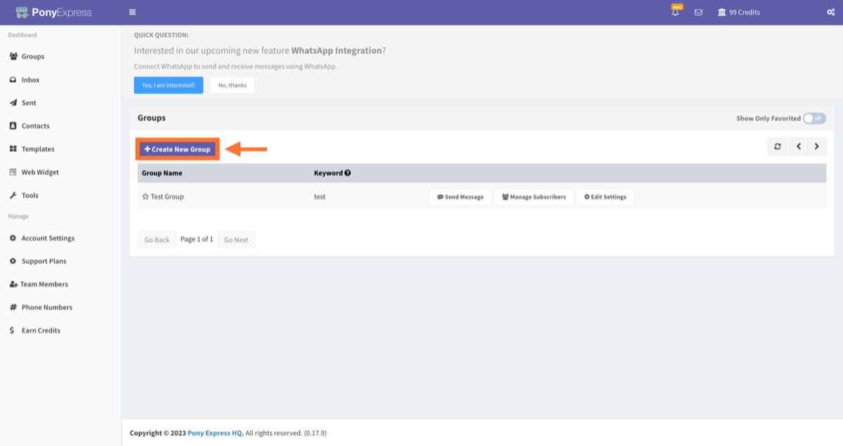 Create text keyword in Mass text messaging - Pony Express HQ