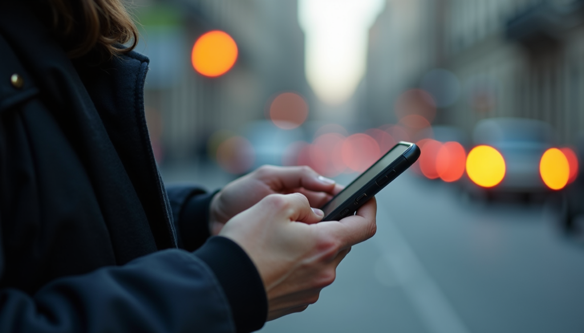 Eye-level view of a person reading a text message on a phone