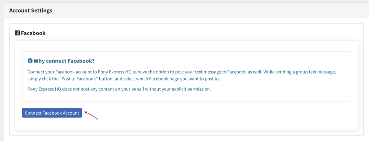 SMS marketing | Cross-post your SMS text message to your Facebook wall via Pony Express HQ