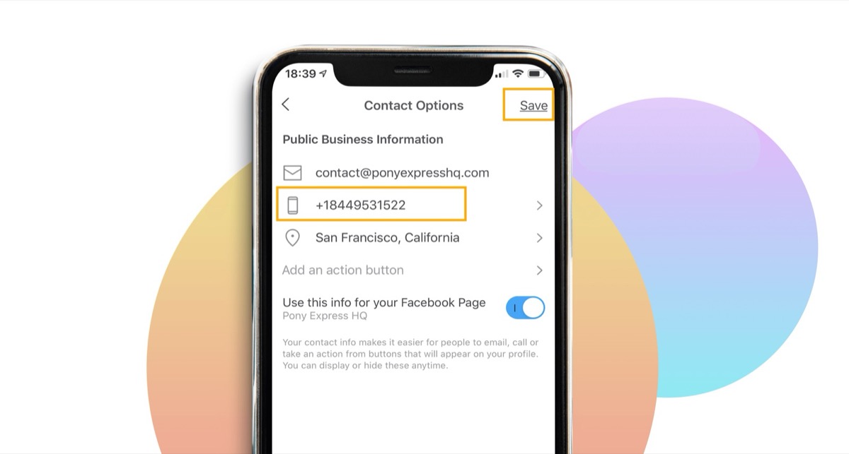 Add your Pony Express HQ phone number to your Instagram Business profile