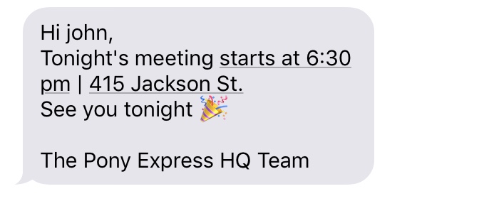 Personalized text message example