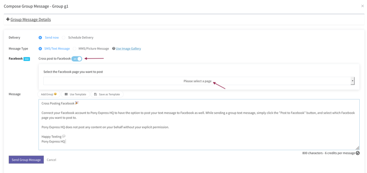 SMS marketing | Cross-post your text message to your Facebook wall via Pony Express HQ